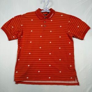Chiliwear x Clemson Tigers Paw Print Striped Polo Shirt Men's Large Orange